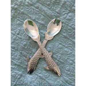 Salad Serving Utensils Fork and Spoon Sandcast Aluminum 12"